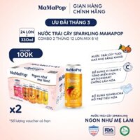 Combo 2 thùng 12 lon nước trái cây sparkling MaMaPop mix 6 vị (330ml/lon)