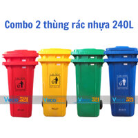 [Combo 2] Thùng rác 240L Veco521, Nhựa HDPE 100% nguyên sinh, 2 bánh xe, có tay cầm, nắp đậy