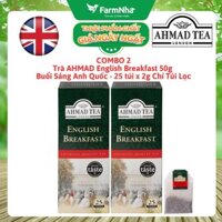 (Combo 2) Trà Ahmad English Breakfast Tea 50g 25túix2g Chỉ Túi lọc - Đậm Đà Chuẩn Vị Buổi Sáng Anh Quốc