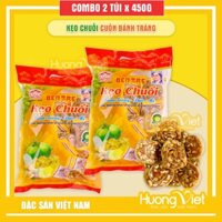 Combo 2 túi kẹo chuối cuộn bánh tráng đậu mè, kẹo chuối gừng Bến Tre 450g, đặc sản Bến Tre, bánh kẹo tết