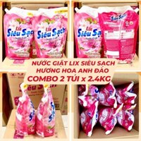 COMBO 2 TÚI Nước Giặt LIX Siêu Sạch (2 TÚI x 2.4KG) - Trắng Sáng, Hương Hoa Anh Đào - Mã 2C-N2502 - Hàng Chính Hãng