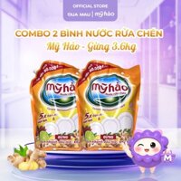 Combo 2 Túi Nước Rửa Chén Đậm Đặc 5x Mỹ Hảo Chính Hãng 3.6Kg - Chiết xuất Gừng/Chanh, an toàn cho da tay, sạch bóng