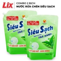 Combo 2 túi Nước rửa chén LIX 7KG siêu sạch hương trà xanh loại túi 2C-N8101 làm sạch vết bẩn dầu mỡ không hại da tay