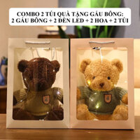 Combo 2 túi quà tặng gấu bông kèm đèn led, túi đựng, quà tặng ngày lễ Tết, sinh nhật, Noel, valentine, 20/10, 8/3,..GA06