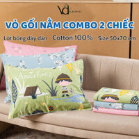 Combo 2 Vỏ gối 50x70 cotton 100%, áo gối nằm có trần bông dày đẹp, cao cấp, khóa kéo tiện lợi VDhome