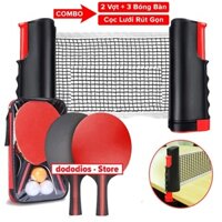 Combo 2 Vợt Bóng Bàn Tặng Kèm 3 Quả Bóng Bàn + Kẹp Trụ Lưới Bóng Bàn Rút Gọn Nhựa Abs 1,7m Chính Hãng Dododios