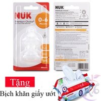 Combo 2 vỹ Ty thay bình sữa NUK Silicone Cổ Rộng size 1M - 2 cái/vỹ Tặng 1 bịch khăn giấy ướt 80 tờ - Núm ty thay thế