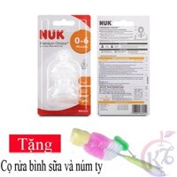 Combo 2 vỹ Ty thay bình sữa NUK Silicone Cổ Rộng size 1S - 2 cái/vỹ Tặng 1 cọ rửa bình sữa & núm ti - Núm ty thay thế