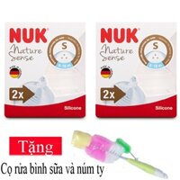 Combo 2 vỹ Ty thay bình sữa NUK Silicone Cổ Rộng size 2S - 2 cái/vỹ Tặng 1 cọ rửa bình sữa & núm ti - Núm ty thay thế