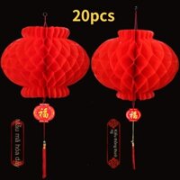 Combo 20 Cái Lồng Đèn Giấy Đỏ Treo Trang Trí Tết 2025 Đèn Lồng Đỏ Tổ Ong Chữ Phúc