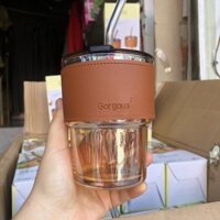 Combo 20 Cốc Uống Nước Có Ống Hút, Ly Thuỷ Tinh Có Nắp Và Ống Hút Kèm Vỏ Da - Dung Tích 450Ml