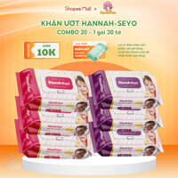 Combo 20 Gói khăn ướt XANH VIỆT Hannah Seyo (Gói 30 tờ) cao cấp dùng được cho mọi loại da