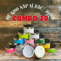Combo 20 hủ nhựa K200 nắp xi bạc (200gr) đủ màu, có nắp lót chống tràn, dùng để Đựng kem body Đựng kem trộn