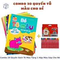 Combo 20 Quyển Sách Tô Màu Tặng 1 Hộp Màu Sáp Cho Bé