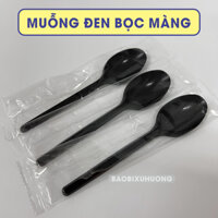 COMBO 200 Cái muỗng nhựa trà sữa bọc màng, thìa nhựa bọc màng, muỗng dùng 1 lần bọc màng size 15cm - 20cm: MÀU ĐEN.