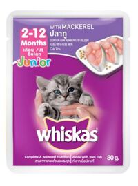 Combo 24 gói Whiskas junior mackerel - Sốt mèo con vị cá thu gói 80gr