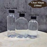 Combo 25 Chai Nhựa PET 250ml Tròn, Vuông, Dẹp Bầu - Đựng Nước Giải Khát, Sinh Tố, Nước Detox