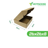 Combo 25 hộp carton nắp gài hông 26x26x8 đẹp, vuông vức, giấy cứng