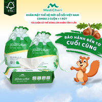 Combo 2cuộn + 1gói Khăn mặt mềm dùng 1lần MediCheri,lau khô hoặc ướt,không mùi,mềm mại,60khăn20x20cm