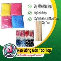 ComBo 2Kg Đường Màu -1Kg Que Quấn Kẹo-1Kg Túi In Hình 25.45cm Làm Kẹo Bông Gòn( Tặng dây thun)