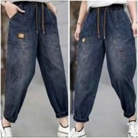 (COMBO 2)Quần Jean Nữ Dáng Baggy Cạp Chun Lưng Cao Có Dây Rút Năng Động Thoải Mái - BIGSIZE - Pants, Women