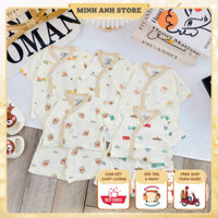 Combo 3 - 5 bộ quần áo cộc tay sơ sinh màu kem vải petit in họa tiết kín thân cho bé 3-9kg