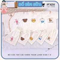 (Combo 3 - 5) Bộ quần áo cộc tay sơ sinh trơn VT in họa tiết chất thun lạnh hàn quốc cho bé  size 0-9 tháng [CL05]