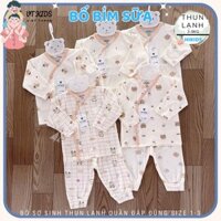 (Combo 3 - 5) Bộ quần áo sơ sinh dài tay thun lạnh VT cho bé sơ sinh màu kem in hoạ tiết cho bé 0 - 9 tháng DL160 Hikids