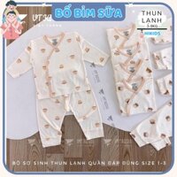 [Combo 3 - 5] Bộ quần áo sơ sinh dài tay VT cho bé chất thun lạnh màu kem in hoạ tiết cho bé 0 - 9 tháng [DL06]