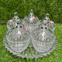 Combo 3-5 thố mứt Tết thủy tinh TG1064 kèm 1 khay đĩa tròn 30cm