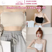 Combo 3 Áo Bra 2 Dây Len Tăm Cổ Tim - Set 3 Áo Lót Không Gọng Mút Mỏng ZANABRA B7719