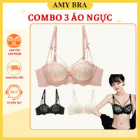 Combo 3 Áo Ngực Không Gọng Mút Mỏng Nâng Ngực - Set 3 Áo Lót Nữ Ren Phối Su Mềm Mại  AMYBRA A917