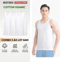 COMBO 3 Áo thun ba lỗ nam trắng Mentoris, chất liệu 100% cotton, tôn dáng, thể thao, thấm hút mồ hôi CB3MC02