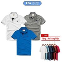 Combo 3 Áo thun nam cổ bẻ   Tặng 1 áo thun cổ tròn hàng hiệu  vải cá sấu - EZ338 - Xám đậm - Trắng - Xanh dương  - XL