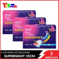 COMBO 3 Băng vệ sinh Diana Ban đêm Siêu thấm Supernight cánh 35cm 3 miếnggói X3