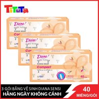 Combo 3 Băng vệ sinh Diana Sensi hàng ngày không cánh Compact 40 miếnggói x3