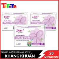 Combo 3 Băng vệ sinh hàng ngày Diana Sensi hàng ngày kháng khuẩn Tím 20 miếnggói X3