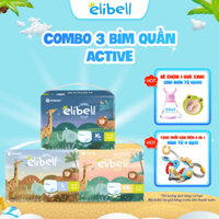 Combo 3 bịch bỉm quần Elibell Active siêu mềm mỏng, thấm hút tốt size M44/L40/XL36/XXL34 cho bé từ 6-26kg