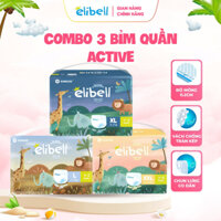 Combo 3 bịch bỉm quần Elibell Active nội địa Nga siêu mềm mỏng, thấm hút tốt size M44/L40/XL36/XXL34 cho bé từ 6-26kg.