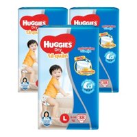 Combo 3 Bịch Bỉm tã quần Huggies Dry size L 38 miếng (9-14kg)