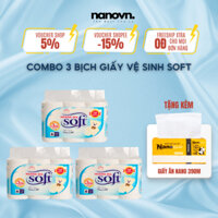 Combo 3 Bịch Giấy Vệ Sinh Soft 3 Lớp 6 Cuộn Chất Liệu Giấy Nguyên Sinh Mềm Mịn Dai Không Rách Tặng Kèm 1 Gói G