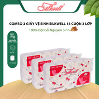 Combo 3 bịch Giấy vệ sinh Silkwell 15 cuộn 3 lớp có lõi dày dặn, mềm mịn, giấy vệ sinh giá rẻ cho mọi nhà