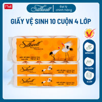 Combo 3 Bịch Giấy vệ sinh Silkwell Sếu 10 cuộn, Giấy vệ sinh cao cấp 4 lớp siêu dày chính hãng