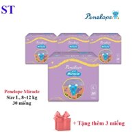 Combo 3 bịch tã dán ban đêm hàng nội địa Hàn Quóc Penelope Miracle Size L từ 8-12kg (30 miếng)