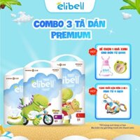 Combo 3 bịch tã dán Elibell Premium mềm mỏng, siêu thấm hút size Newborn24/S76/M64/L54/XL44 cho bé từ 2-17kg