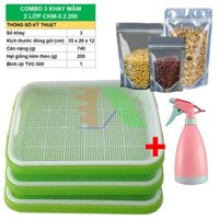 Combo 3 bộ Khay trồng Rau mầm Thủy canh 2 lớp kèm  Bình xịt TVC 500