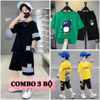 Combo 3 bộ quần áo trẻ em nam 17 - 40kg, bộ đồ bé trai size đại chất thun co giãn mềm mát (Sọc tay, Heo, Hehihos)