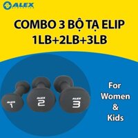 Combo 3 Bộ Tạ Tay Elip ALEX 1LB, 2LB, 3LB, Lõi Gang Đặc Bọc Cao Su Cao Cấp Cho Nữ,Trẻ Em Tập Gym Yoga, Chống Trơn Trượt