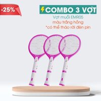 Combo 3 Bộ vợt muỗi Điện Quang ĐQ EMR05L WPI ( Trắng – hồng )