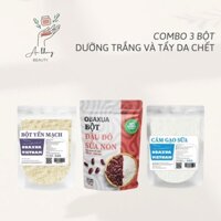 Combo 3 Bột Dưỡng Trắng OBAXUA gồm Bột Đậu Đỏ, Yến Mạch, Cám Gạo cho làn da mềm mại & rạng rỡ (75gx3)